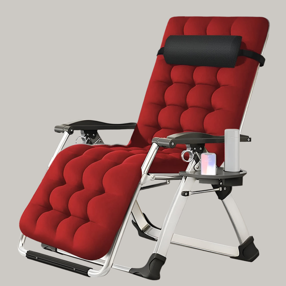 Sezlong pliabil negru Divit SR11, cu perna pentru gat, tava laterala si inclinare reglabila, ideal pentru gradina sau terasa