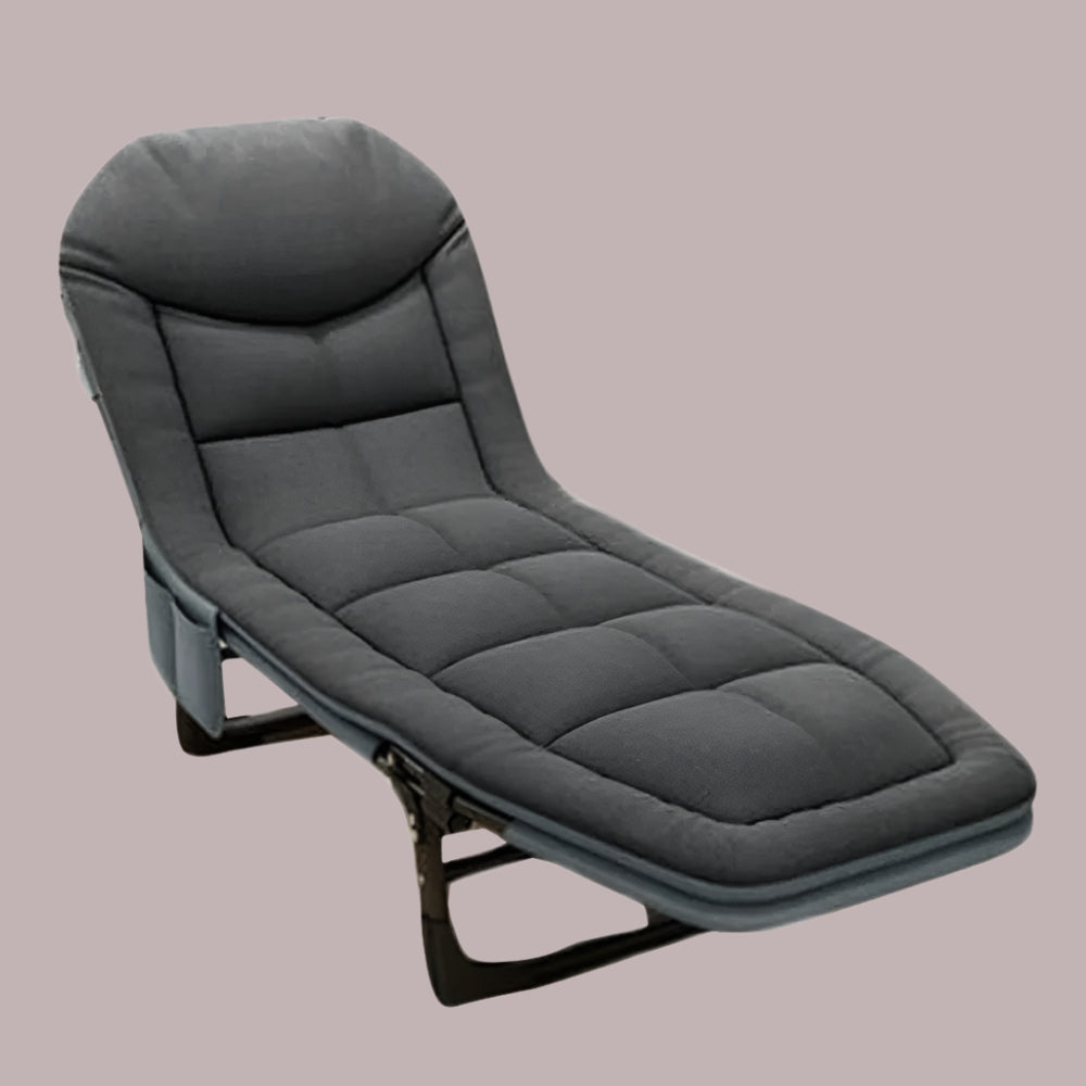 Sezlong pliant Divit GI20 captusit, 200 x 64 x 30 cm, negru, cu spatar reglabil si cadru din otel pentru gradina sau camping