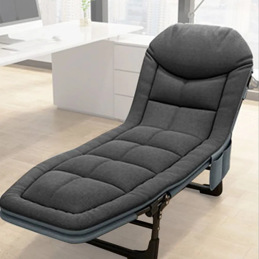 Sezlong pliant Divit GI20 captusit, 200 x 64 x 30 cm, negru, cu spatar reglabil si cadru din otel pentru gradina sau camping