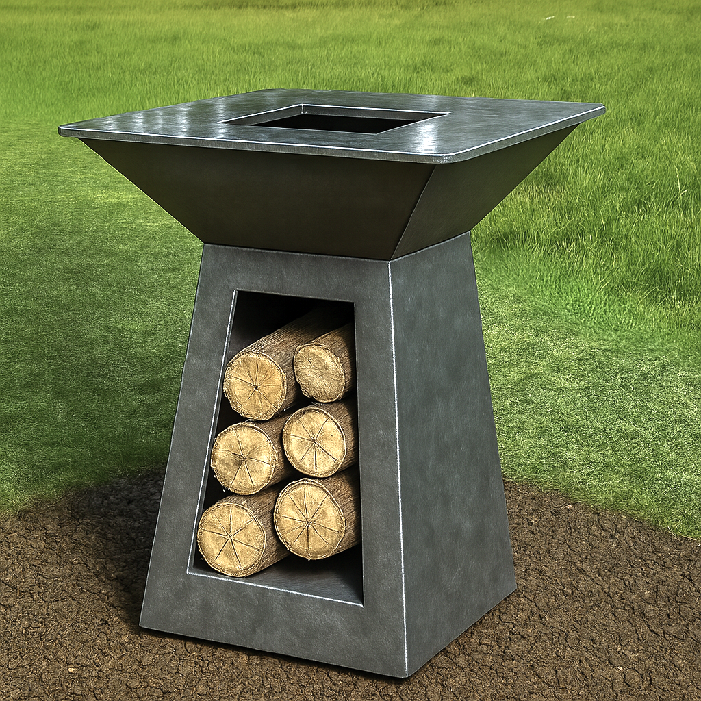 Gratar pe lemne model FOC SI PARA, realizat din otel, ideal pentru gatit si socializare in aer liber, cu husa de protectie inclusa