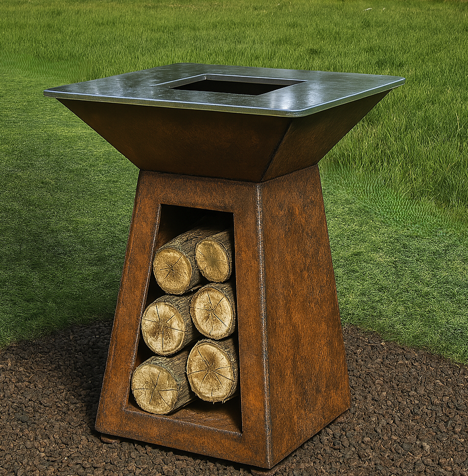 Gratar pe lemne model FOC SI PARA, realizat din otel, ideal pentru gatit si socializare in aer liber, cu husa de protectie inclusa