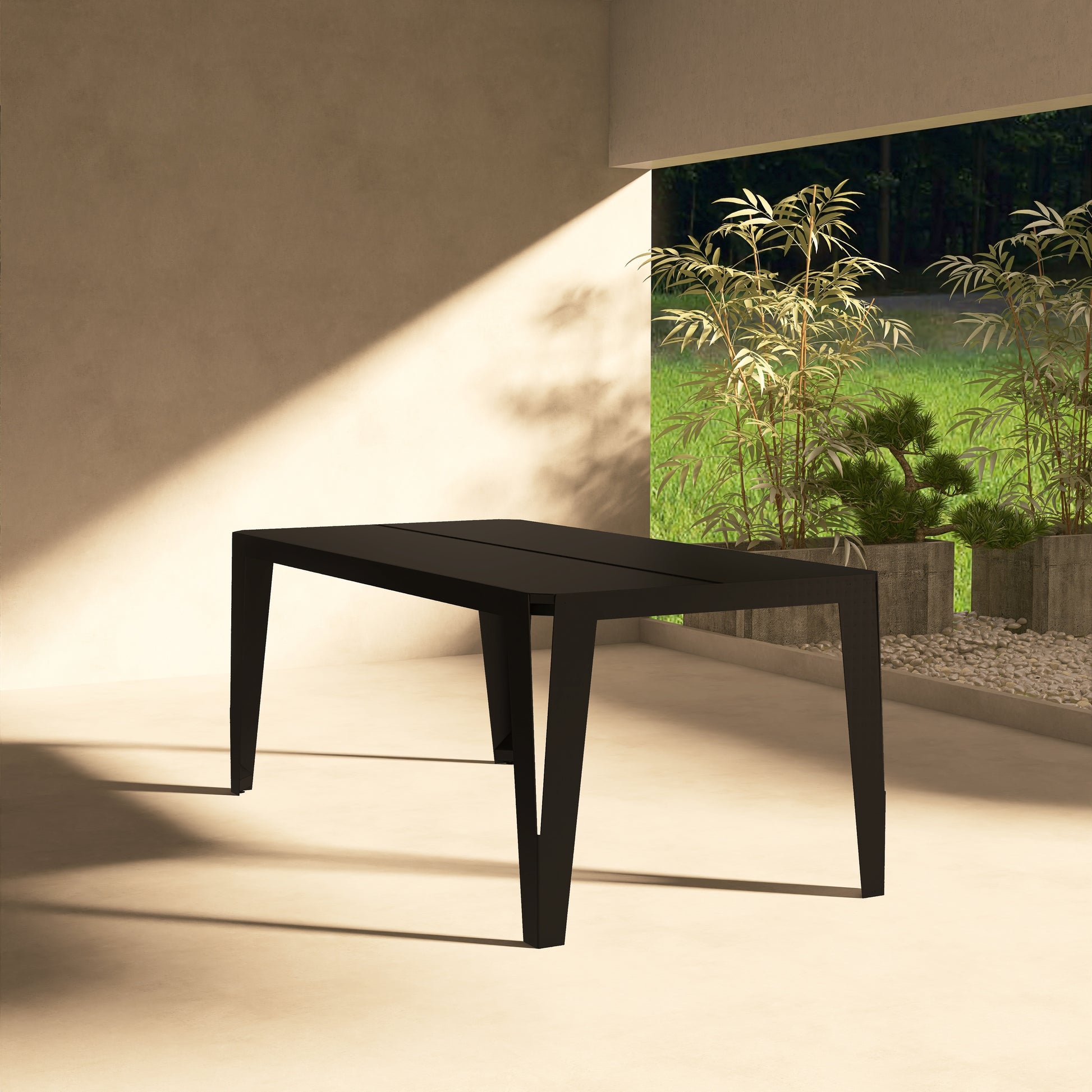 Masă metalică pentru terasă model SPIC, colorată și rezistentă, ideală pentru grădină, balcon sau zone exterioare, cu design inspirat din spicul de grâu.