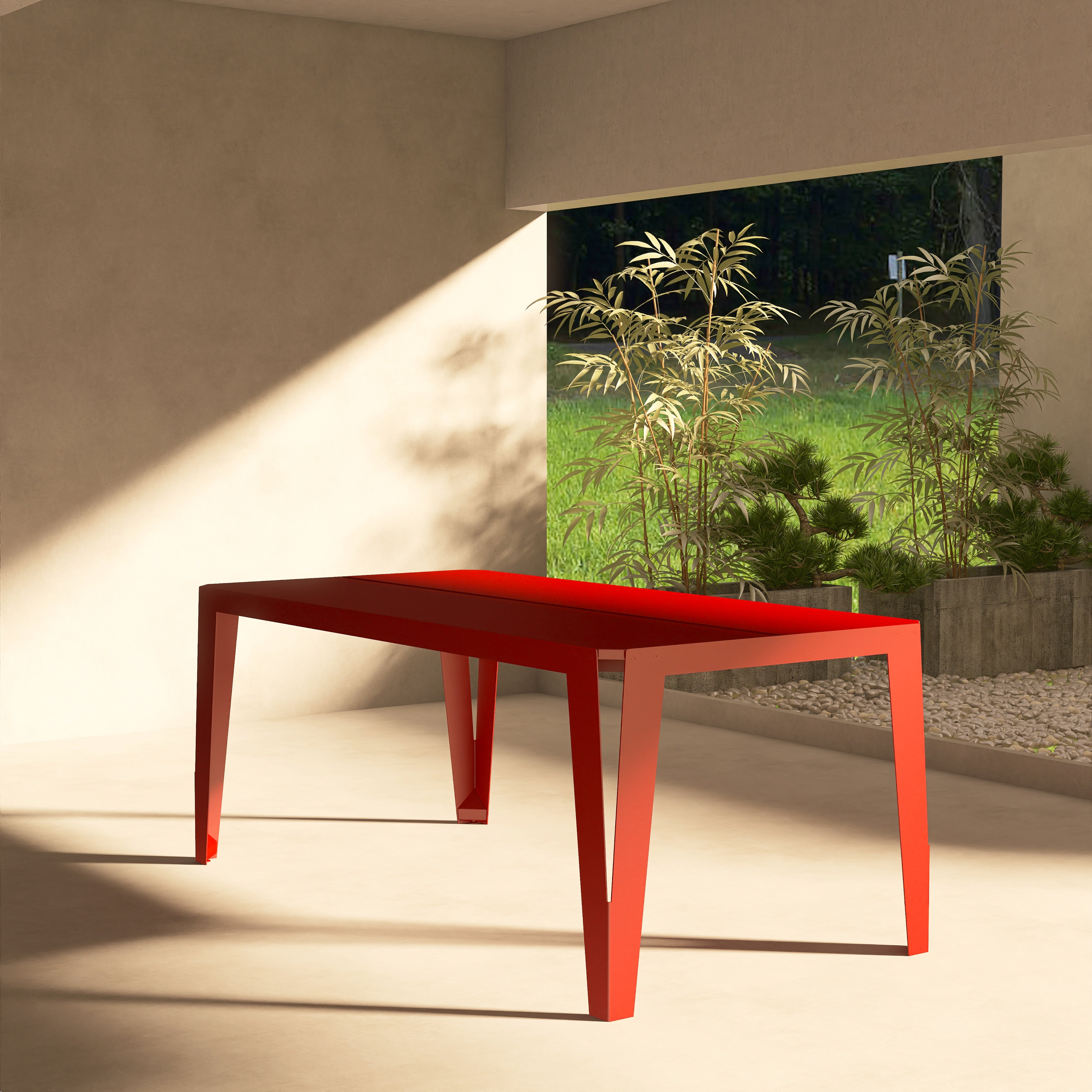 Masă metalică pentru terasă model SPIC, colorată și rezistentă, ideală pentru grădină, balcon sau zone exterioare, cu design inspirat din spicul de grâu.