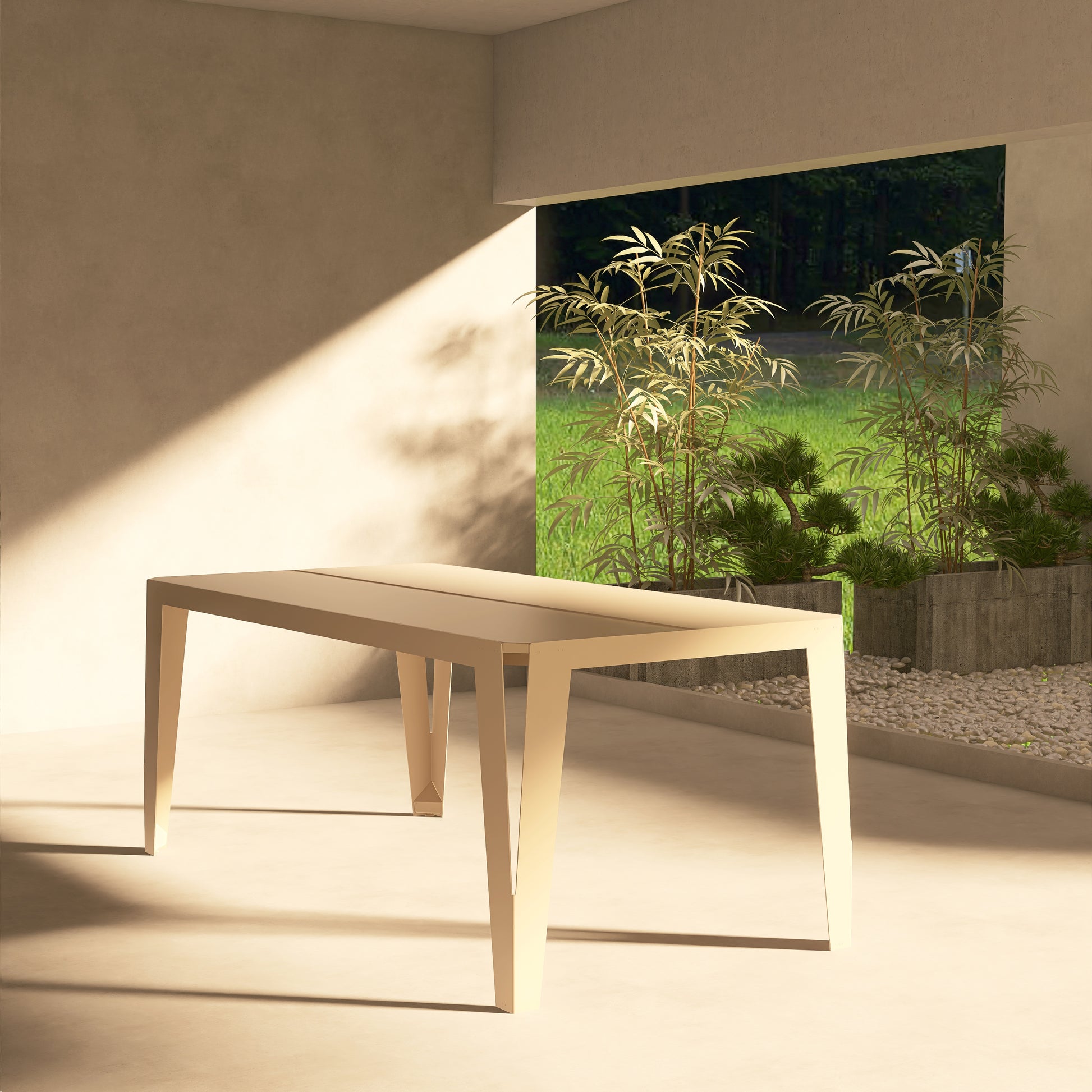 Masă metalică pentru terasă model SPIC, colorată și rezistentă, ideală pentru grădină, balcon sau zone exterioare, cu design inspirat din spicul de grâu.