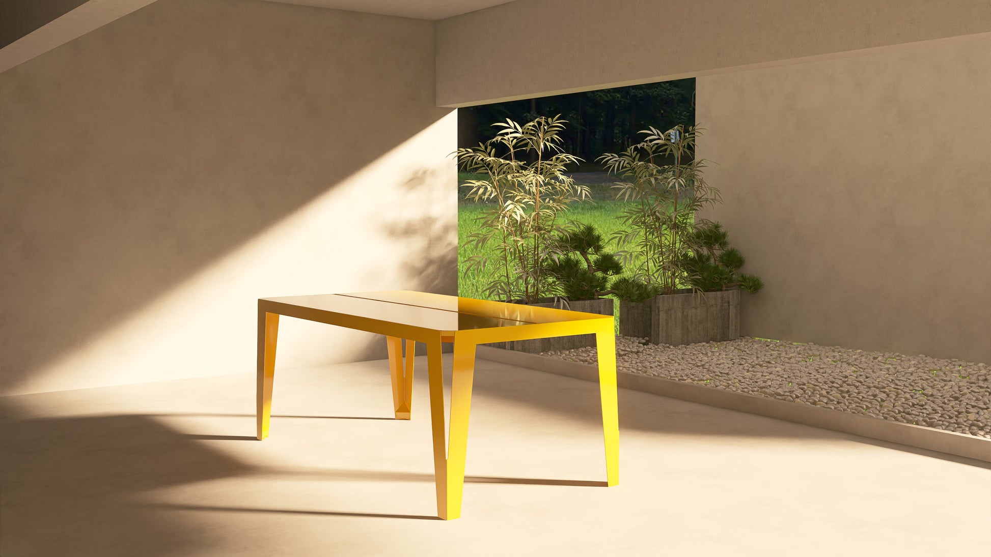 Masă metalică pentru terasă model SPIC, colorată și rezistentă, ideală pentru grădină, balcon sau zone exterioare, cu design inspirat din spicul de grâu.