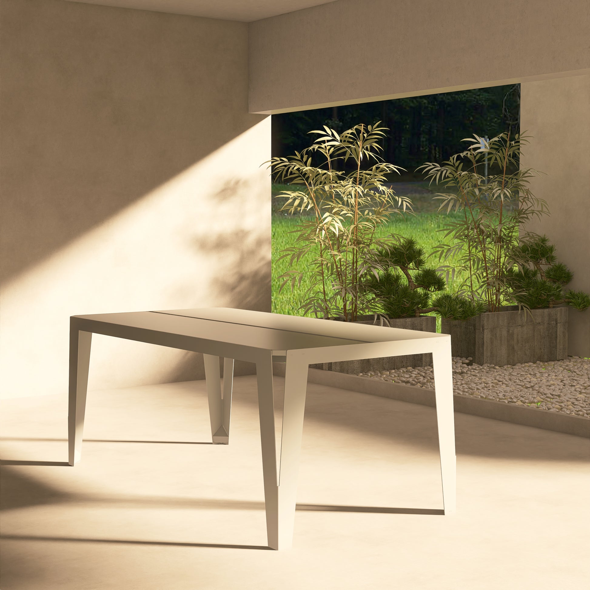 Masă metalică pentru terasă model SPIC, colorată și rezistentă, ideală pentru grădină, balcon sau zone exterioare, cu design inspirat din spicul de grâu.