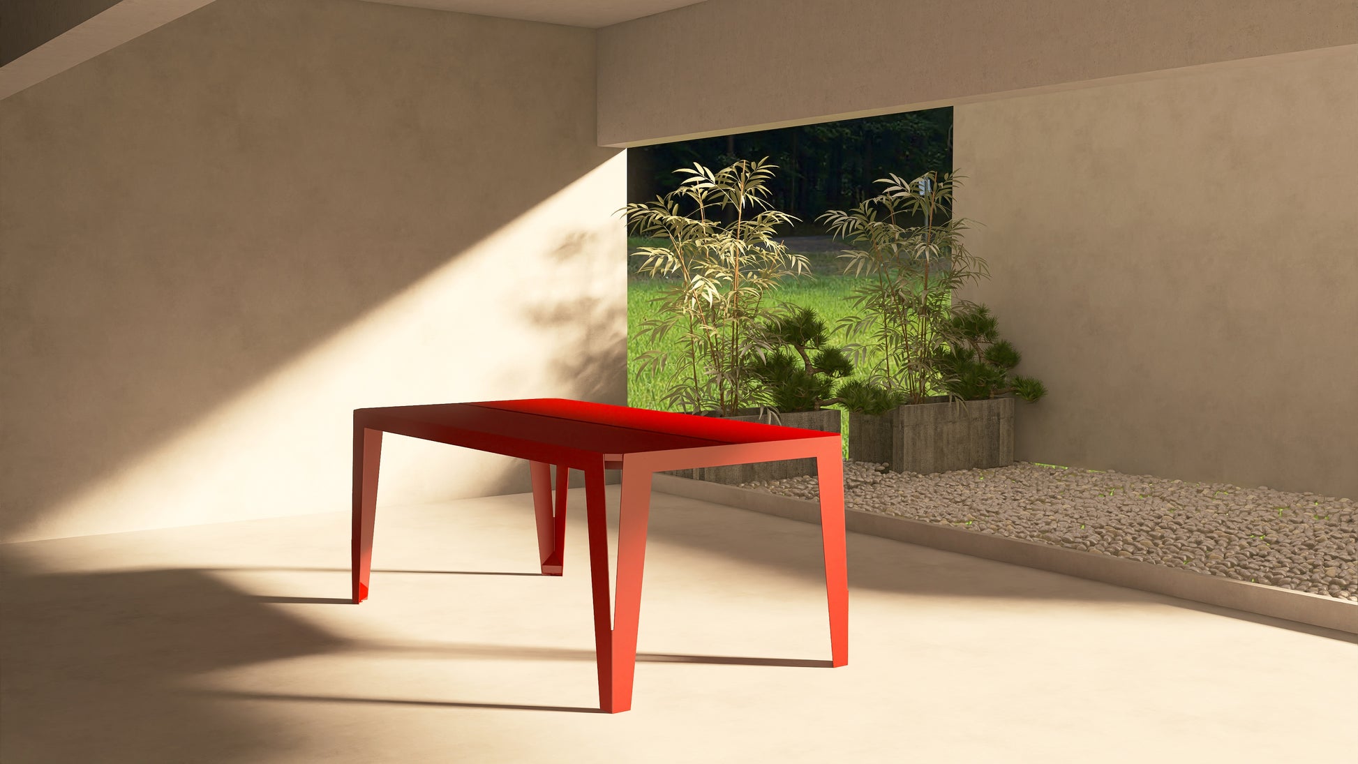 Masă metalică pentru terasă model SPIC, colorată și rezistentă, ideală pentru grădină, balcon sau zone exterioare, cu design inspirat din spicul de grâu.