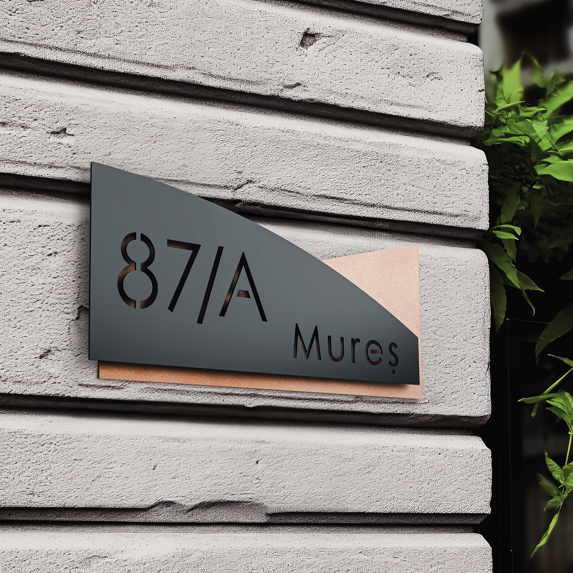 Numar casa N100 otel vopsit electrostatic, design modern si font clar, montat pe fatada