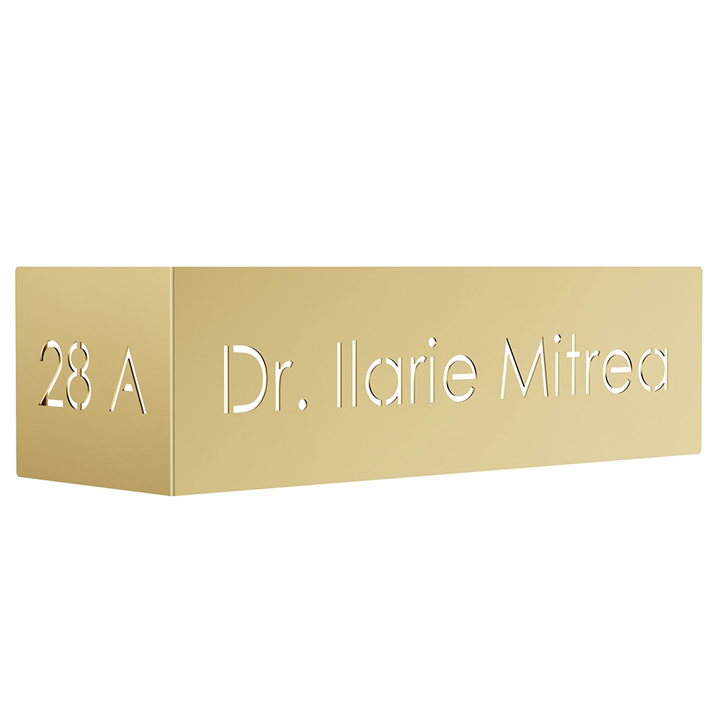 Numar casa N128 vopsit electrostatic din otel, montat pe fatada, cu design modern si font vizibil