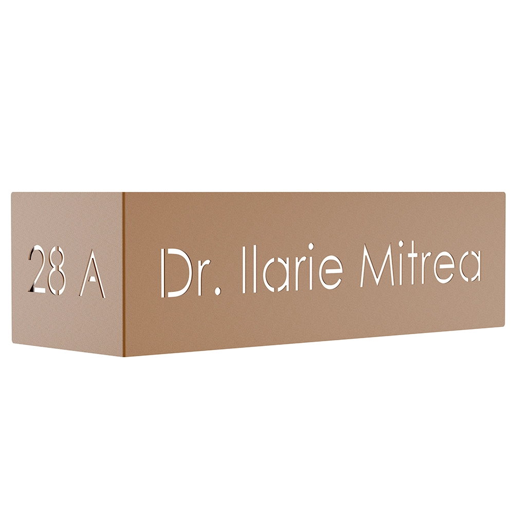 Numar casa N128 vopsit electrostatic din otel, montat pe fatada, cu design modern si font vizibil