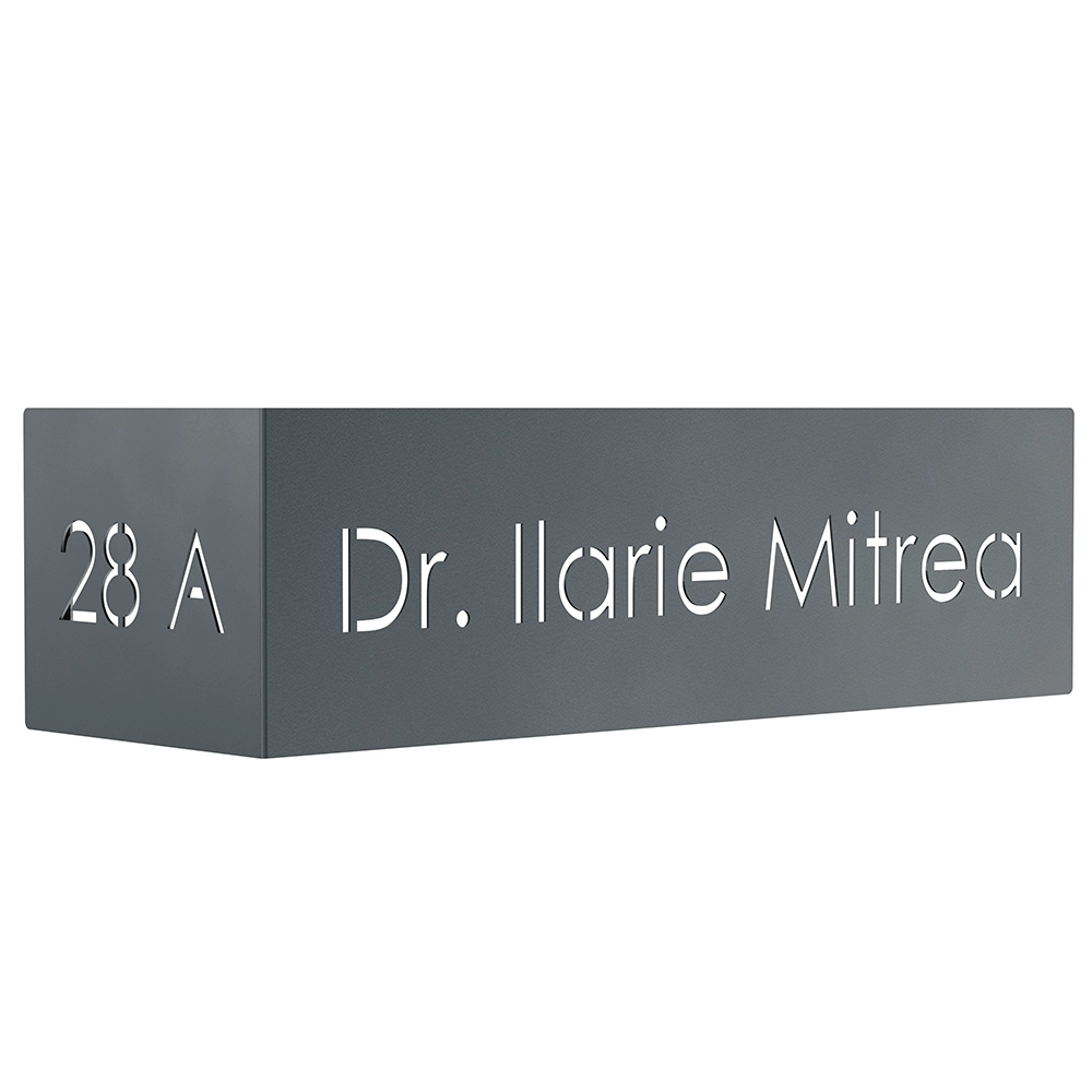 Numar casa N128 vopsit electrostatic din otel, montat pe fatada, cu design modern si font vizibil