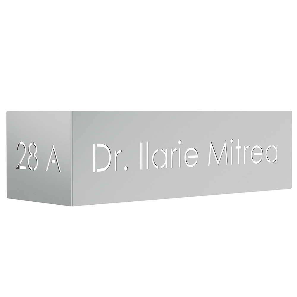 Numar casa N128 vopsit electrostatic din otel, montat pe fatada, cu design modern si font vizibil