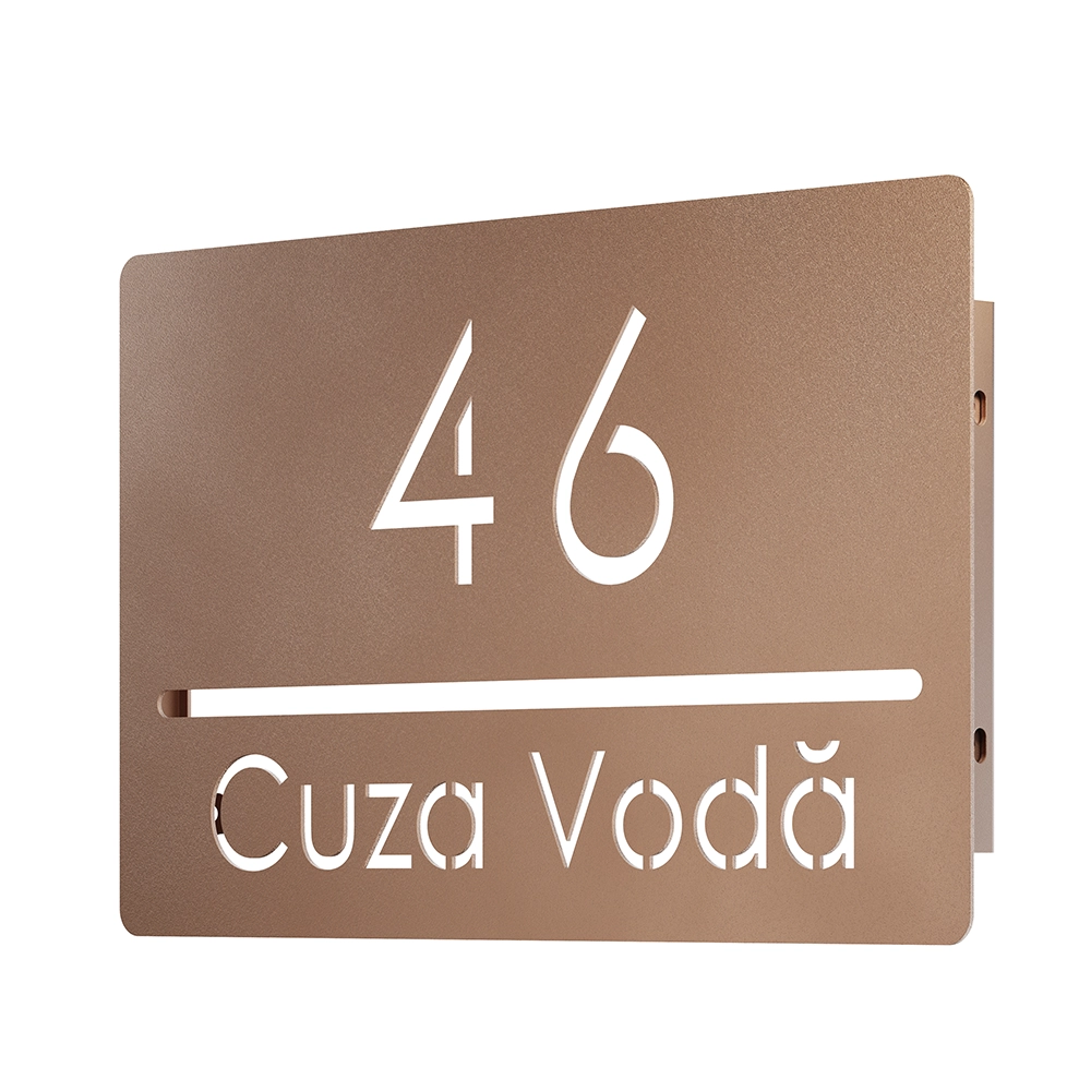 Numar casa N88 otel vopsit electrostatic, font clar si design minimalist, montat pe fatada exterioara