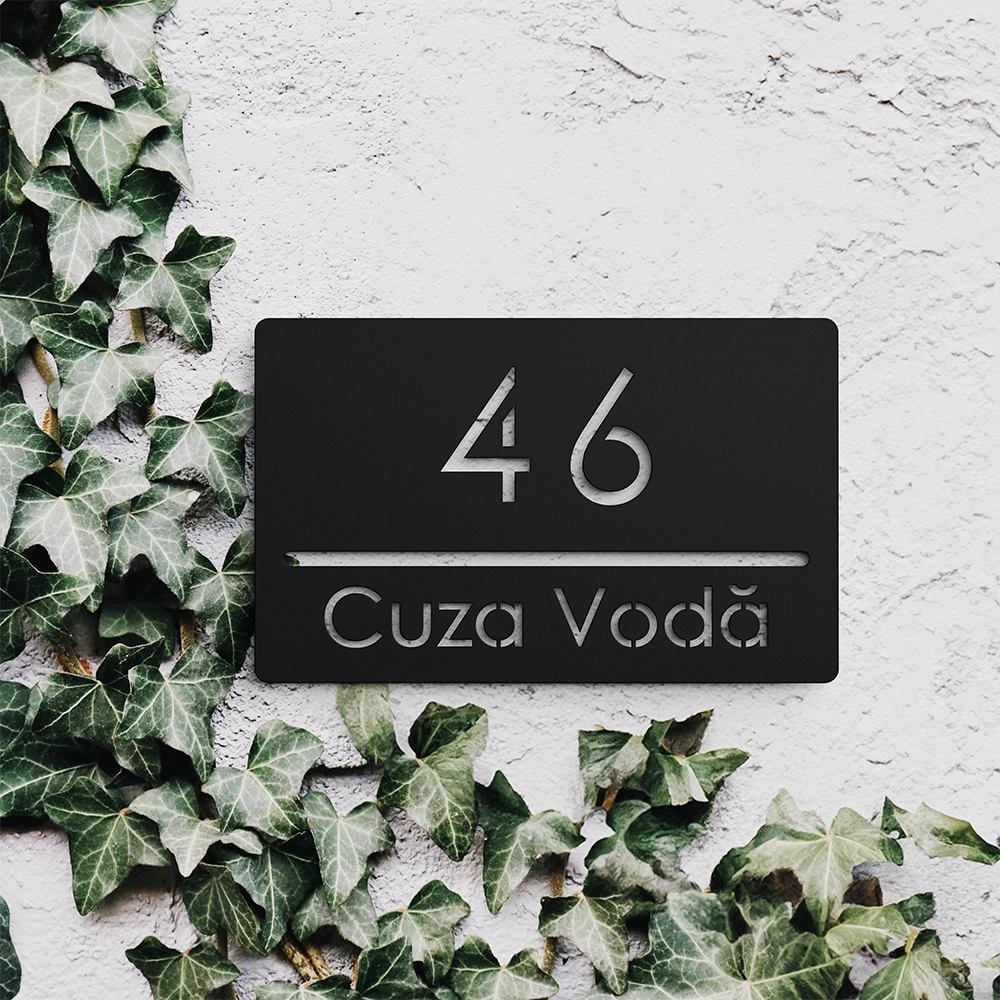 Numar casa N88 otel vopsit electrostatic, font clar si design minimalist, montat pe fatada exterioara