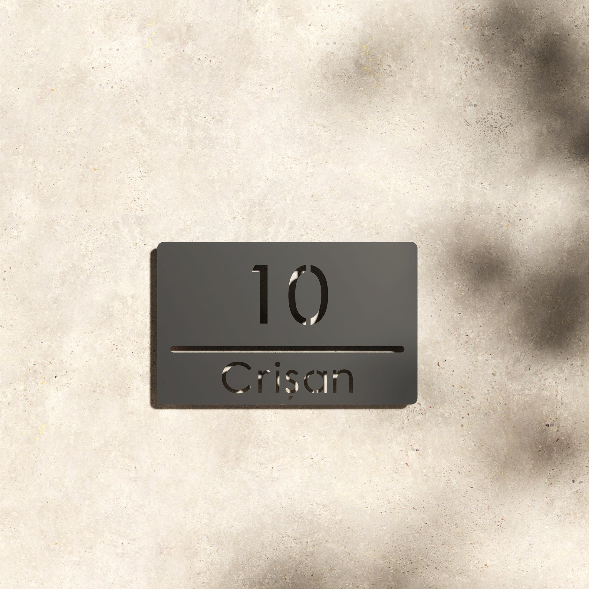 Numar casa N88 otel vopsit electrostatic, font clar si design minimalist, montat pe fatada exterioara