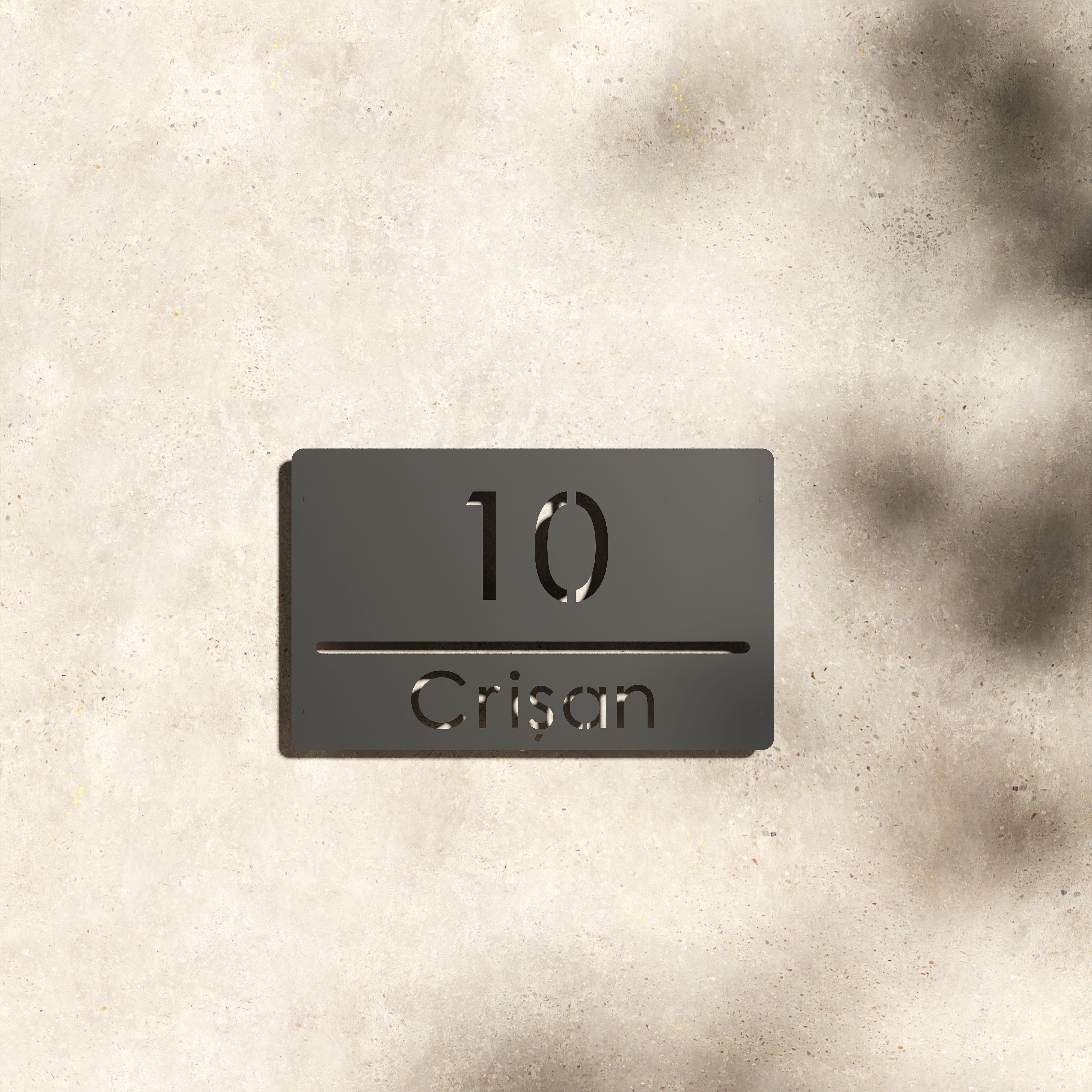 Numar casa N88 otel vopsit electrostatic, font clar si design minimalist, montat pe fatada exterioara