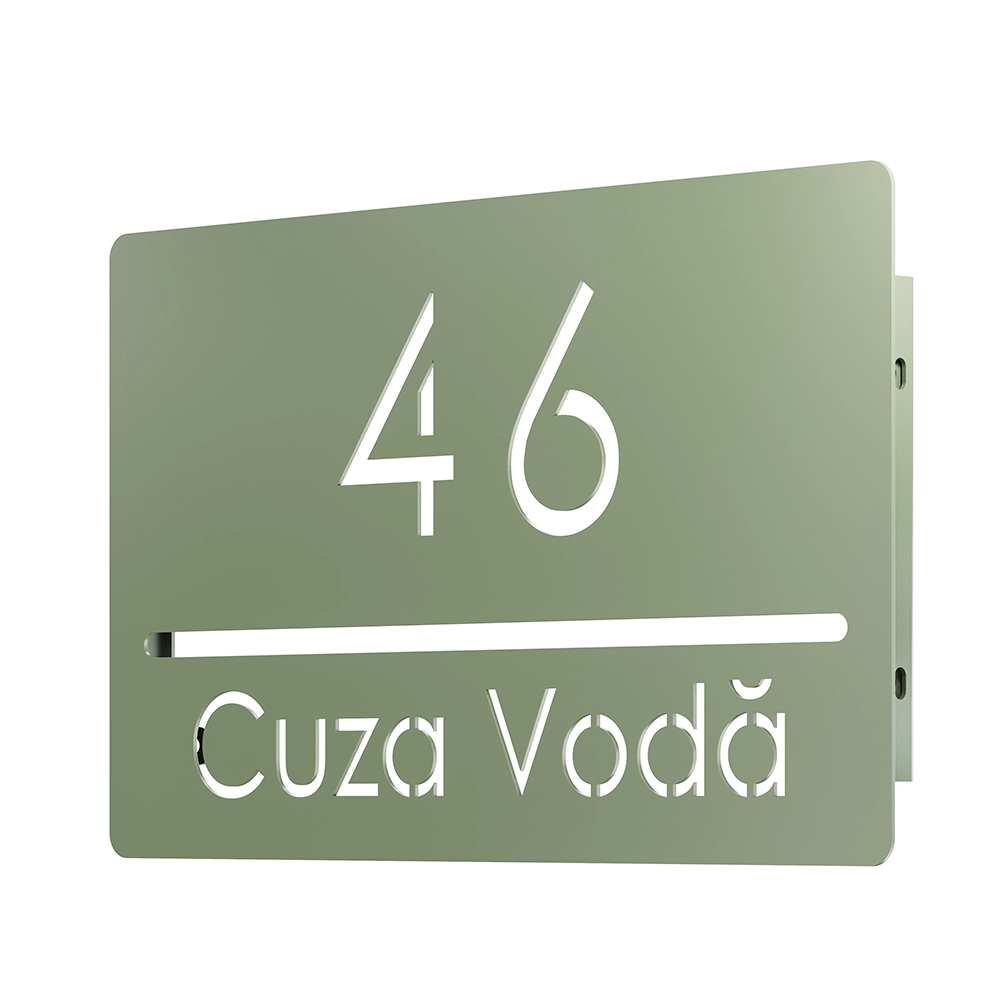 Numar casa N88 otel vopsit electrostatic, font clar si design minimalist, montat pe fatada exterioara