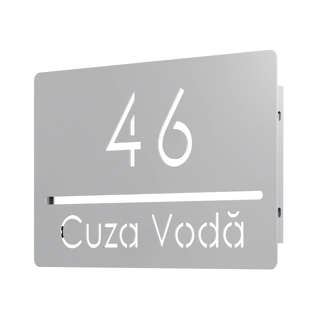 Numar casa N88 otel vopsit electrostatic, font clar si design minimalist, montat pe fatada exterioara