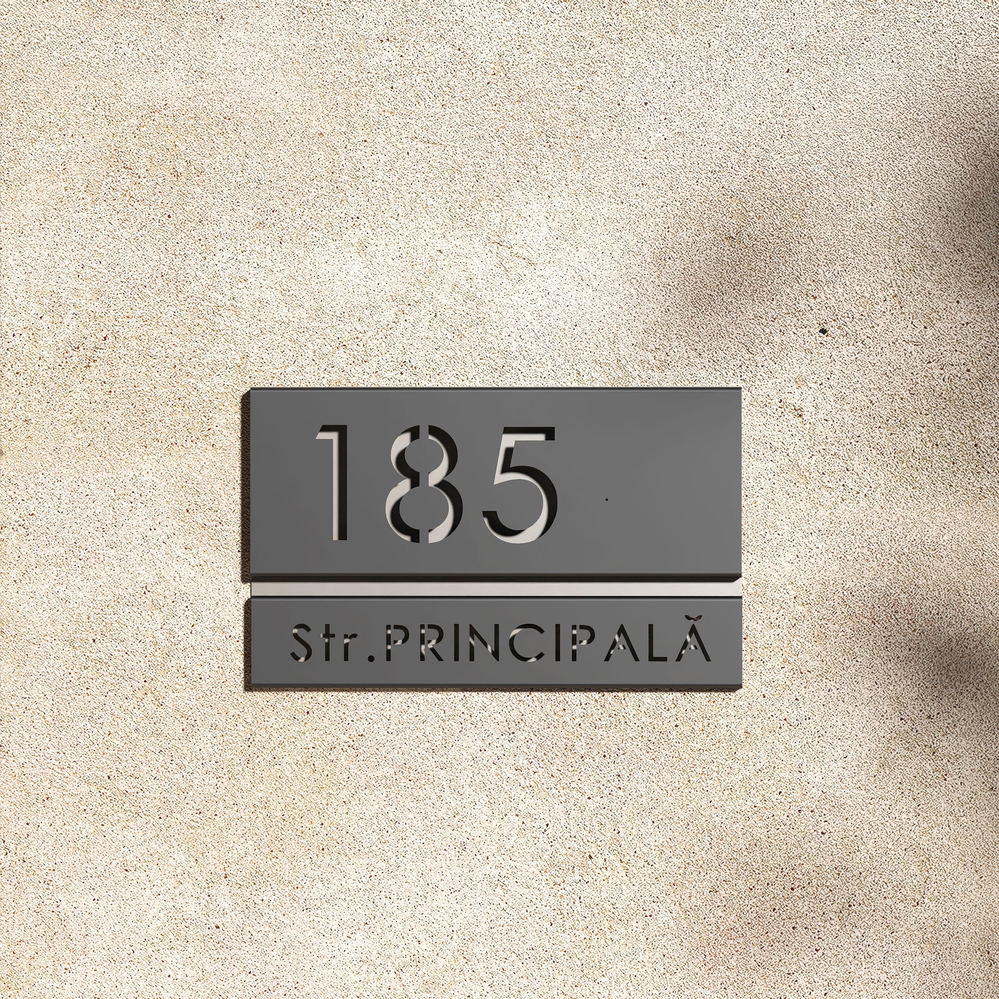 Numar casa N93 din otel vopsit electrostatic cu font clar si design minimalist pentru fatada moderna