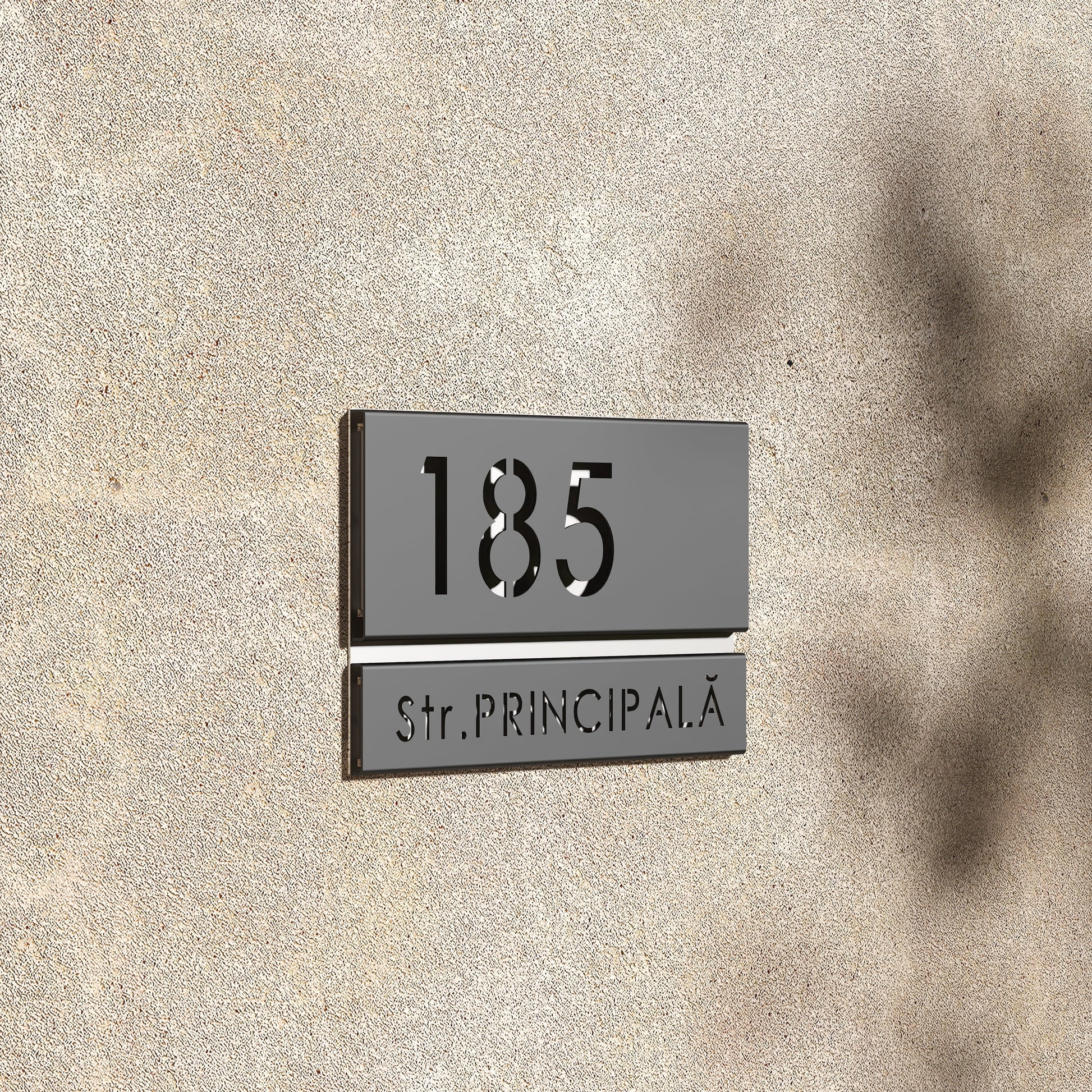 Numar casa N93 din otel vopsit electrostatic cu font clar si design minimalist pentru fatada moderna