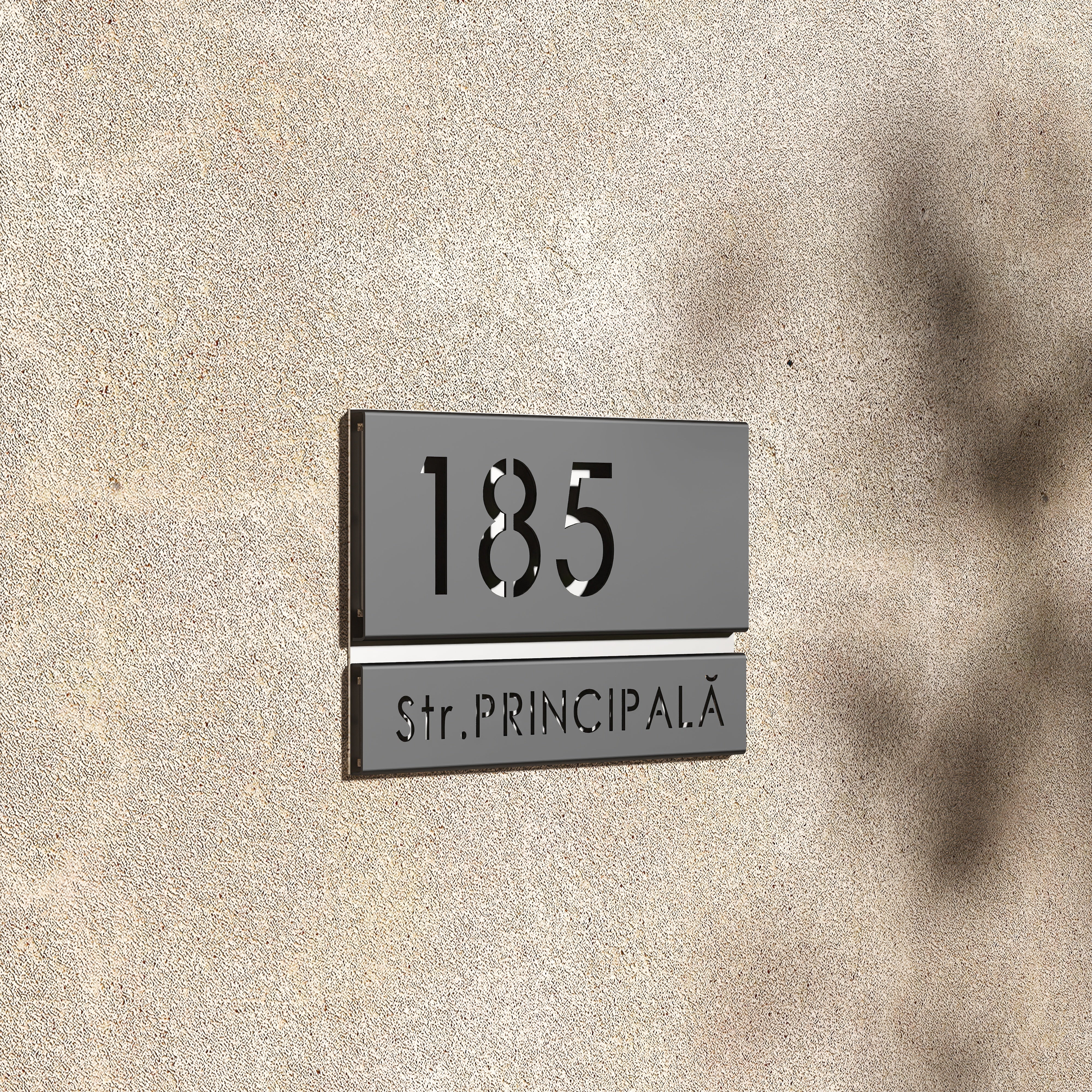 Numar casa N93 din otel vopsit electrostatic cu font clar si design minimalist pentru fatada moderna