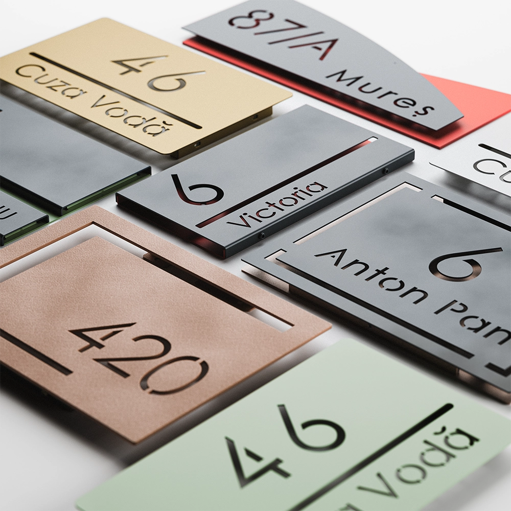 Numere de casa din otel vopsit electrostatic cu font clar si design modern pentru exterior