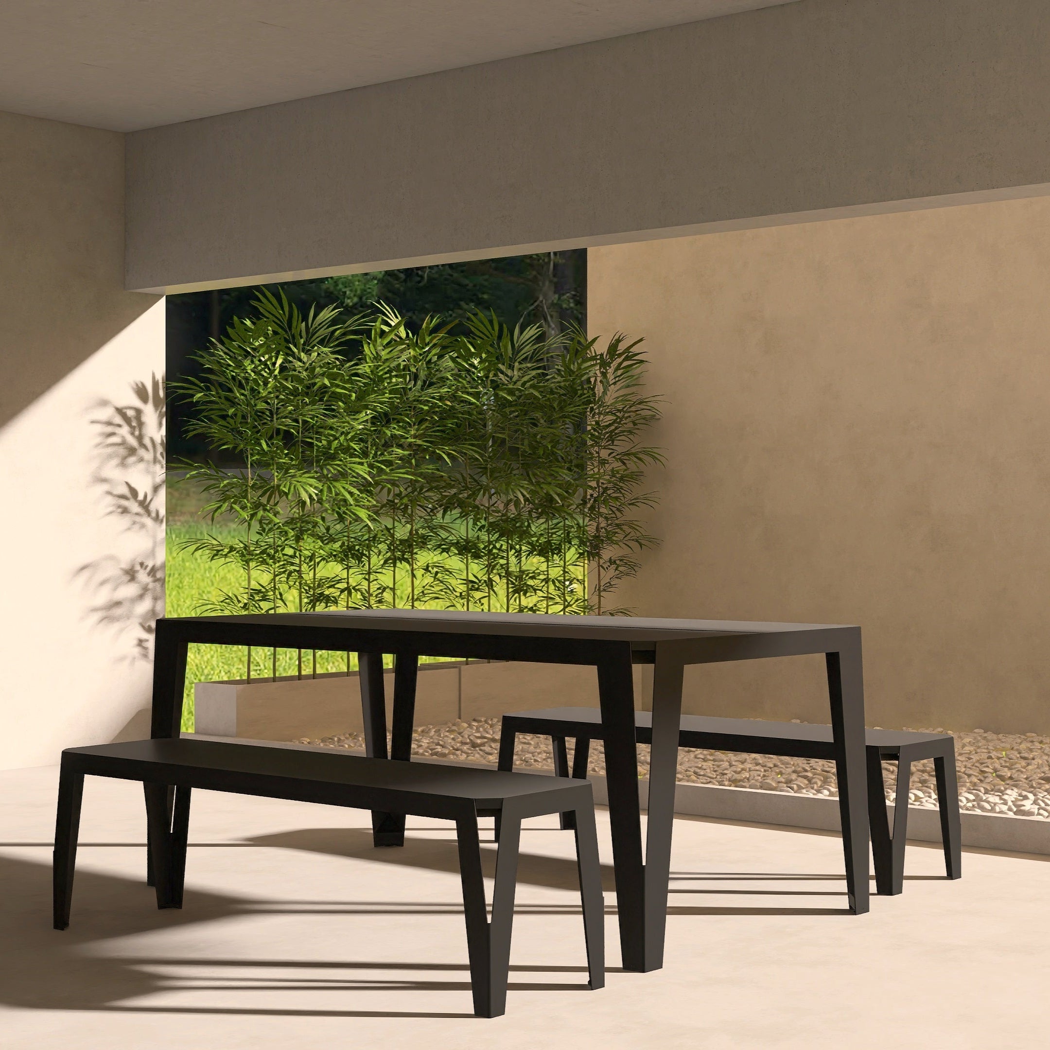 Set de dining SPIC cu masa si doua bancute, ideal pentru terasa sau gradina