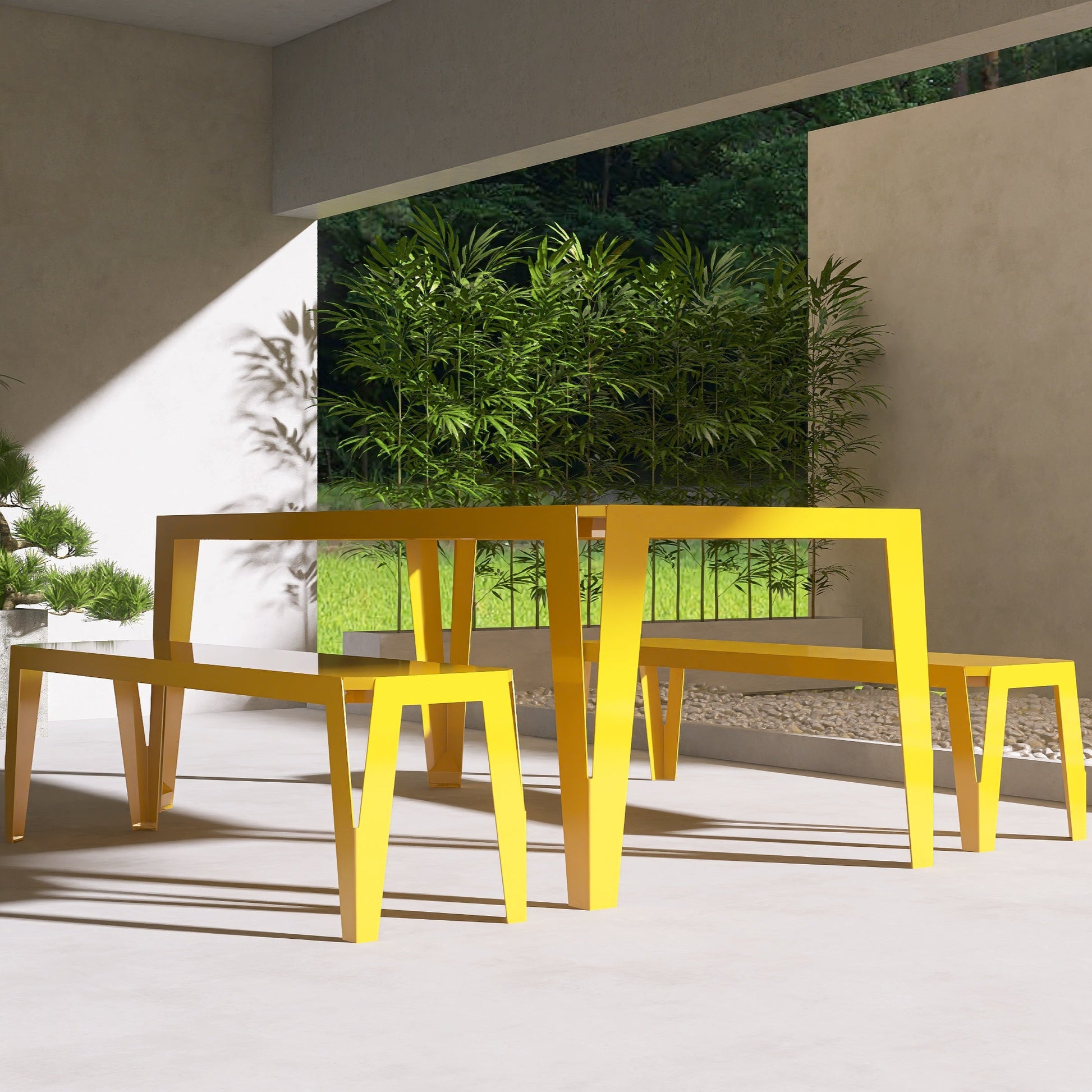 Set de dining SPIC cu masa si doua bancute, ideal pentru terasa sau gradina