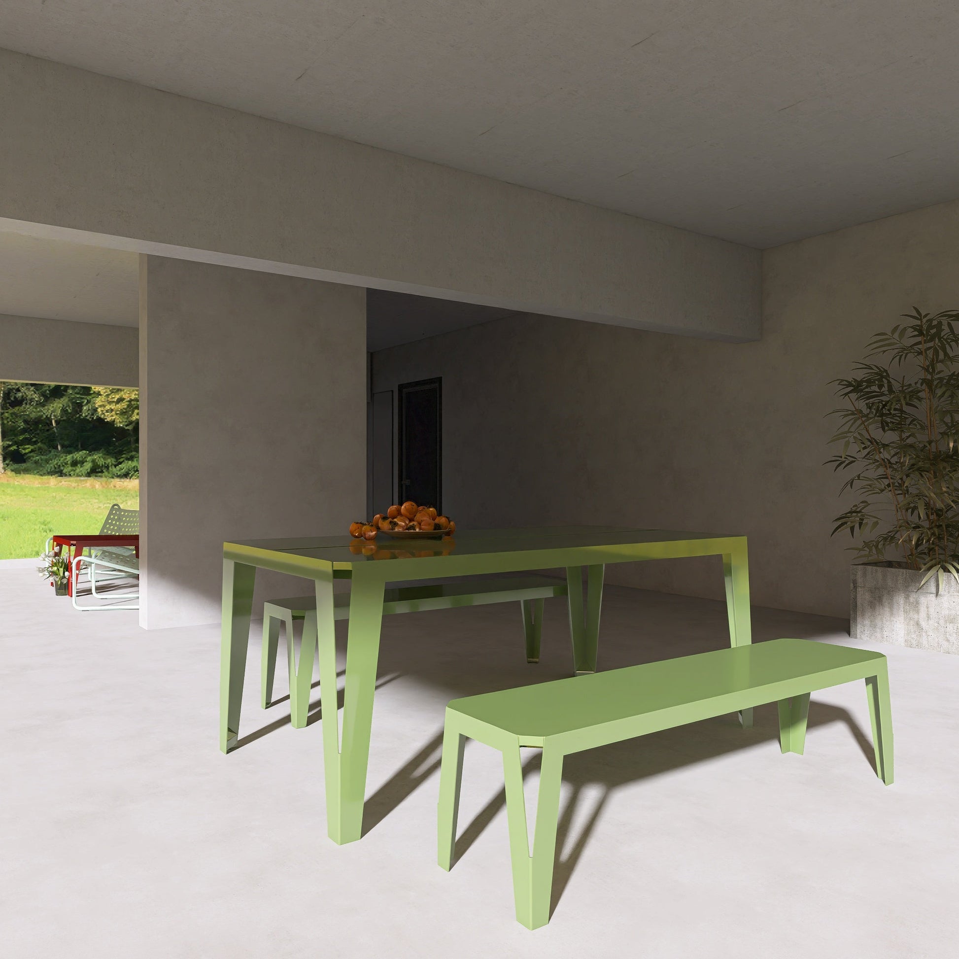 Set de dining SPIC cu masa si doua bancute, ideal pentru terasa sau gradina