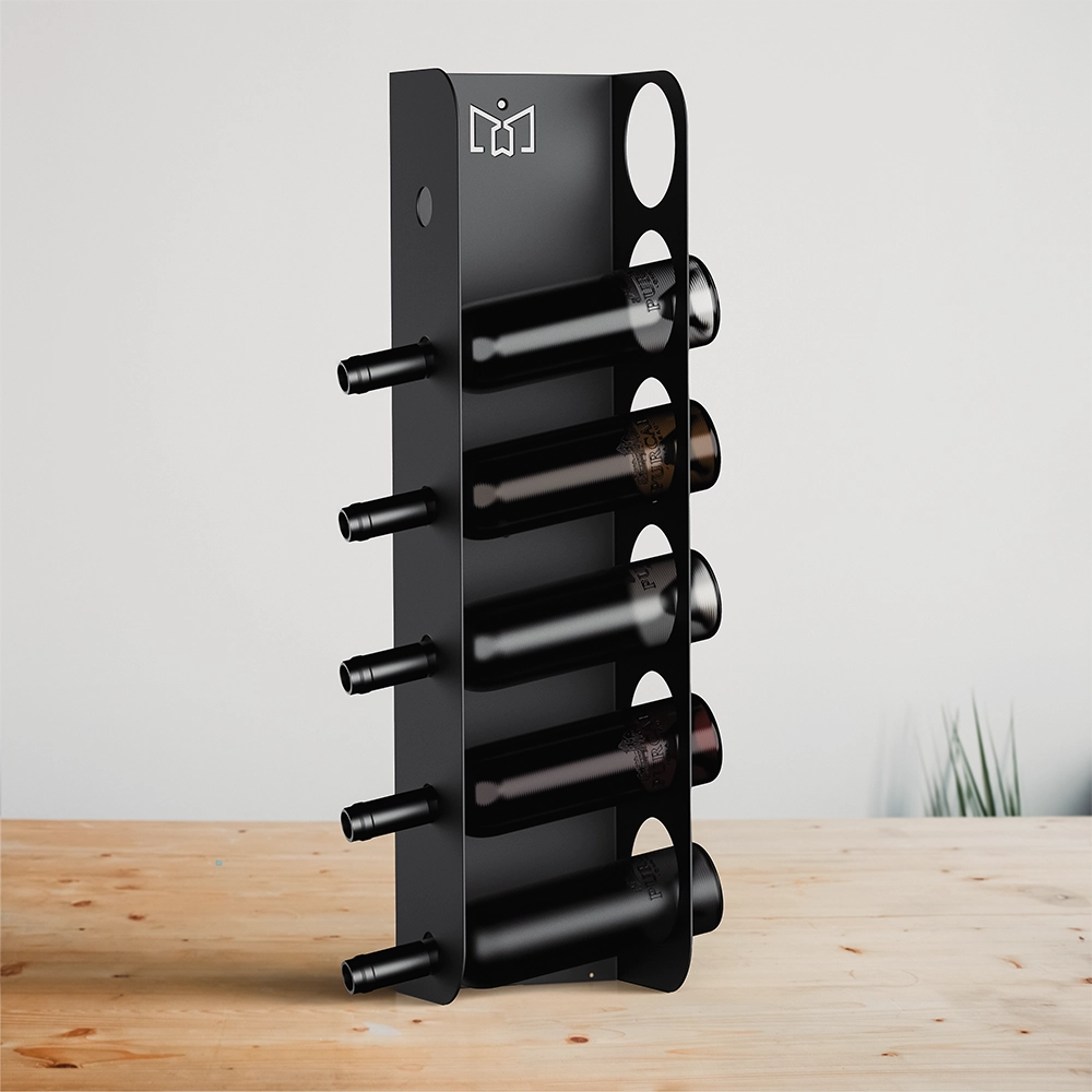 Suport metalic pentru sticle de vin, model BACCHUS, montabil pe perete, ideal pentru economisirea spatiului si decor sofisticat