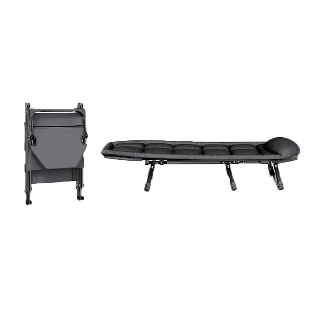 Sezlong pliant Divit GI20 captusit, 200 x 64 x 30 cm, negru, cu spatar reglabil si cadru din otel pentru gradina sau camping

