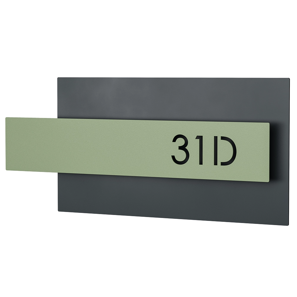 Număr de casă N95 din oțel vopsit electrostatic, cu design modern și font clar, ideal pentru exterior și rezistență la intemperii.

